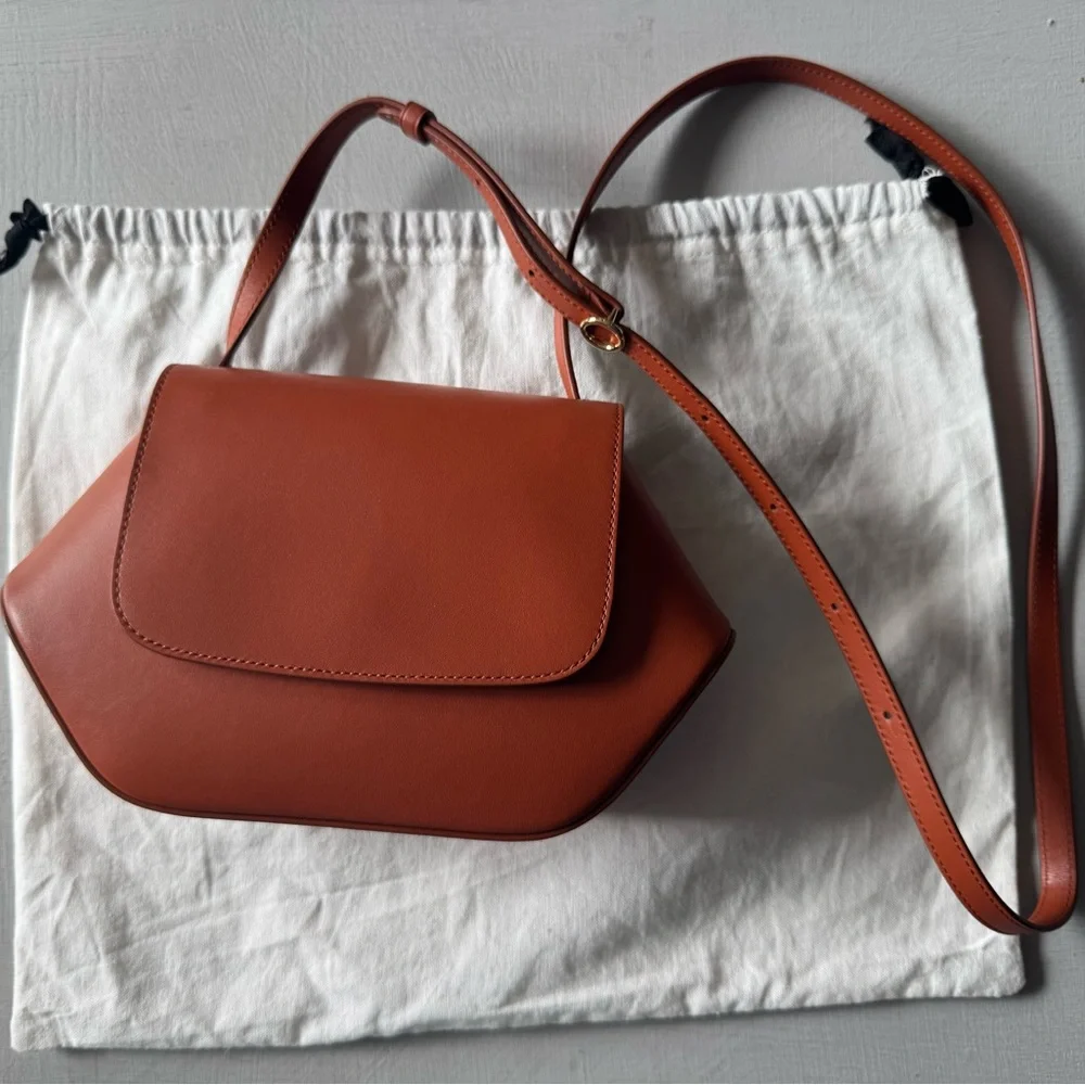 NWT Cuyana Mini Hexagon Leather Crossbody Bag in Sienna